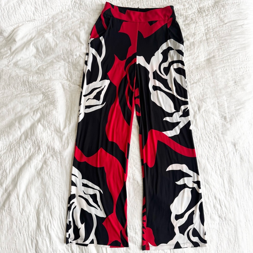 Frank Lyman Designs Womens Floral Palazzo Wide-Leg Boho  Black Red Artsy 6 NEW